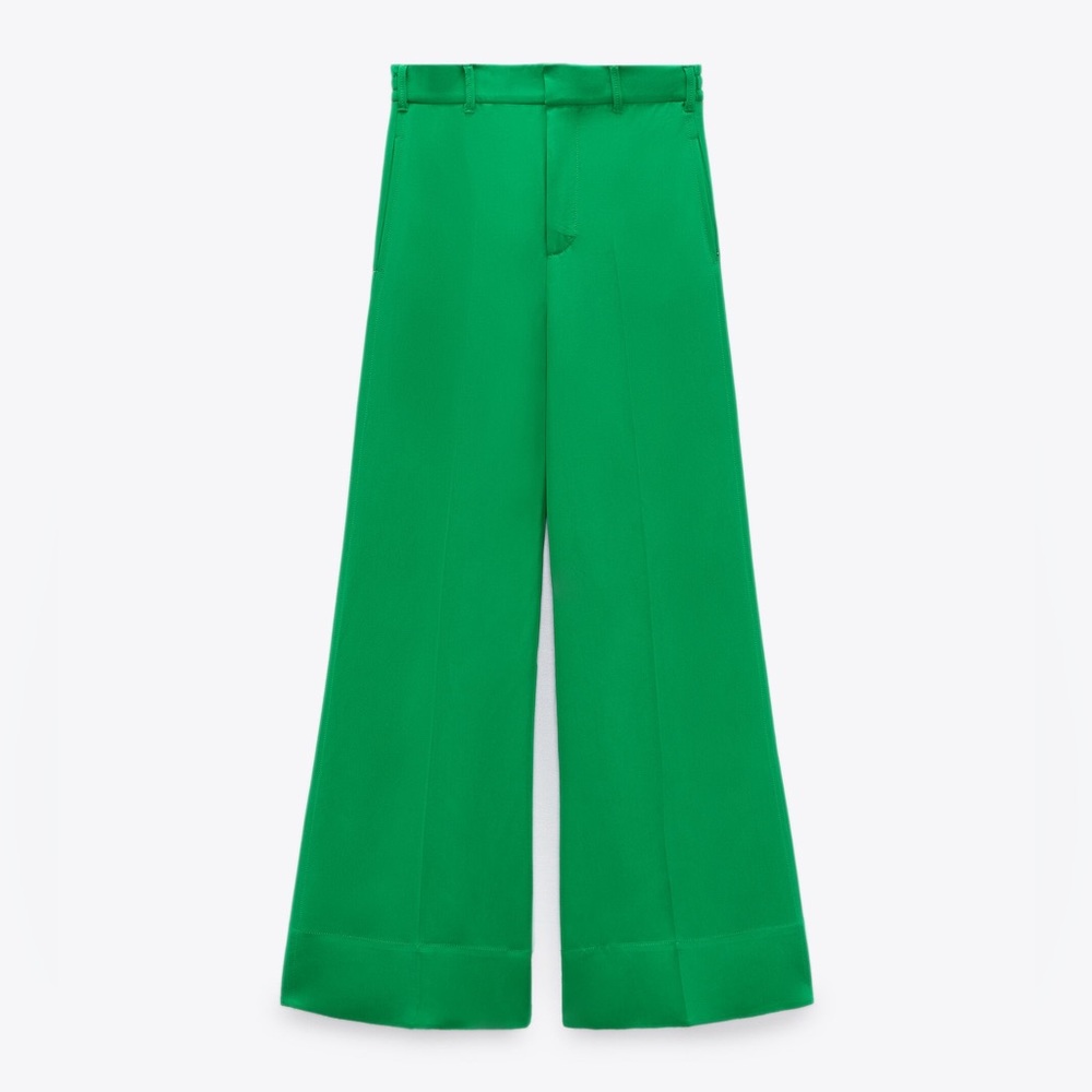 Zara Flowy Palazzo Pants Trousers - Green